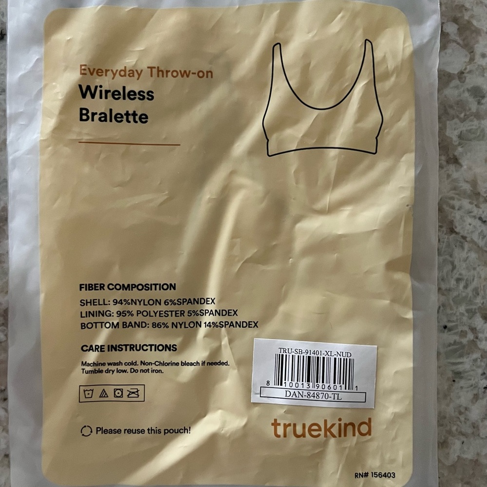 Nude color X-Large Truekind everyday throw-on wireless bralette.